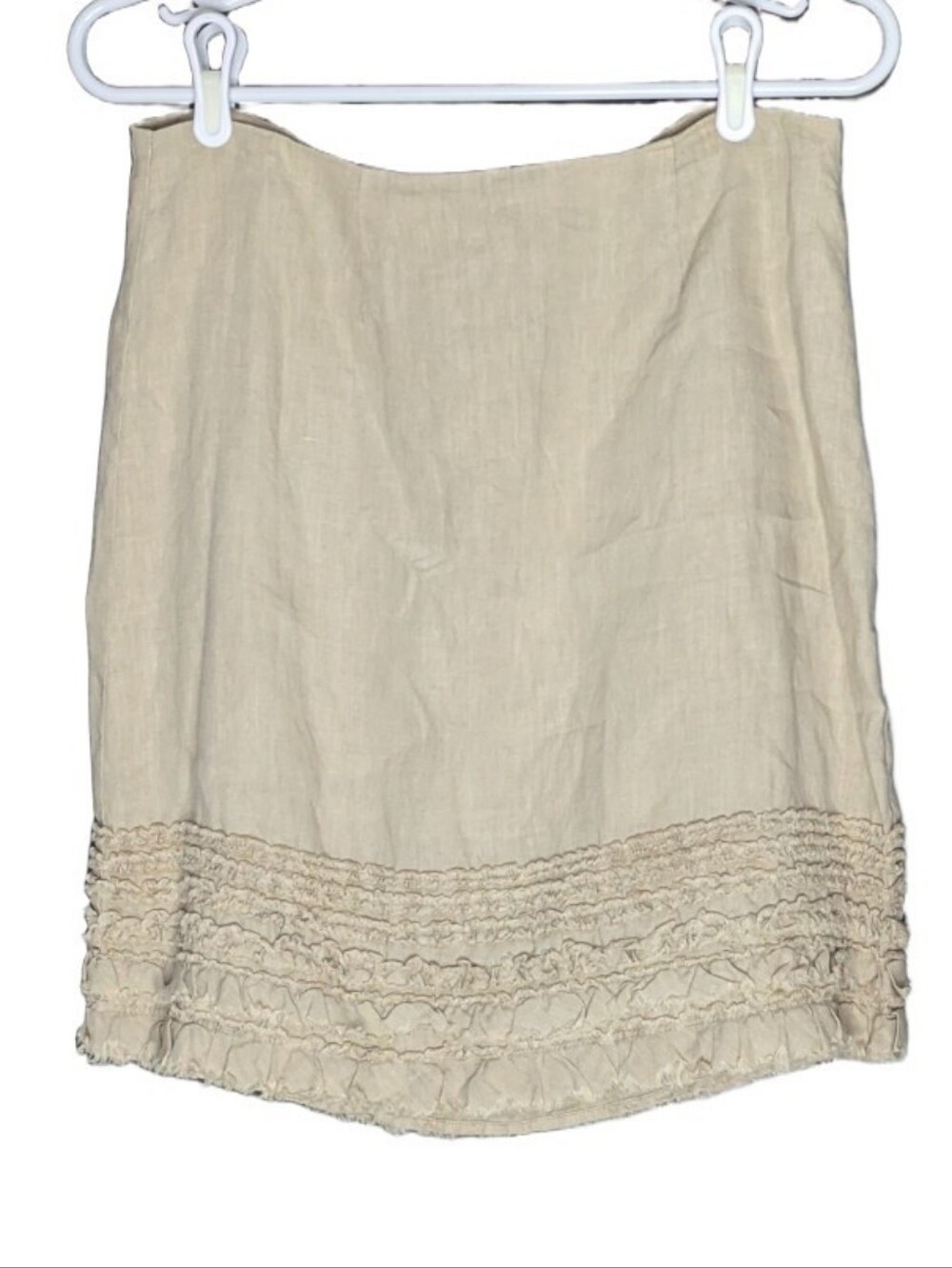 Tommy Bahama Women Relax 100% Linen Knee Length Beige Tan Skirt Ruffle Size 6